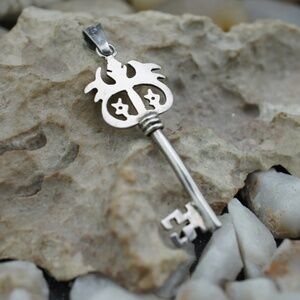 Mexico Vintage Art Deco Pendant Key Sterling Silver 925 Jewelry Circa Minimalist